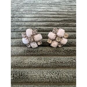 Weiss Vintage Floral Cluster Faux Opal Rhinestone Silver Tone Screw Back Earring